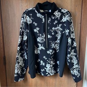 Johnny Was Dreamer Blocked Athletic Mock Neck Pullover Half Zip Floral Print XXL